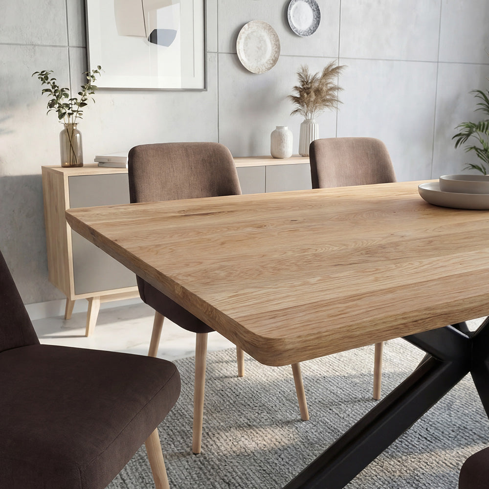 Architectural Solid Wood Dining Table with Spider-Leg Metal Base