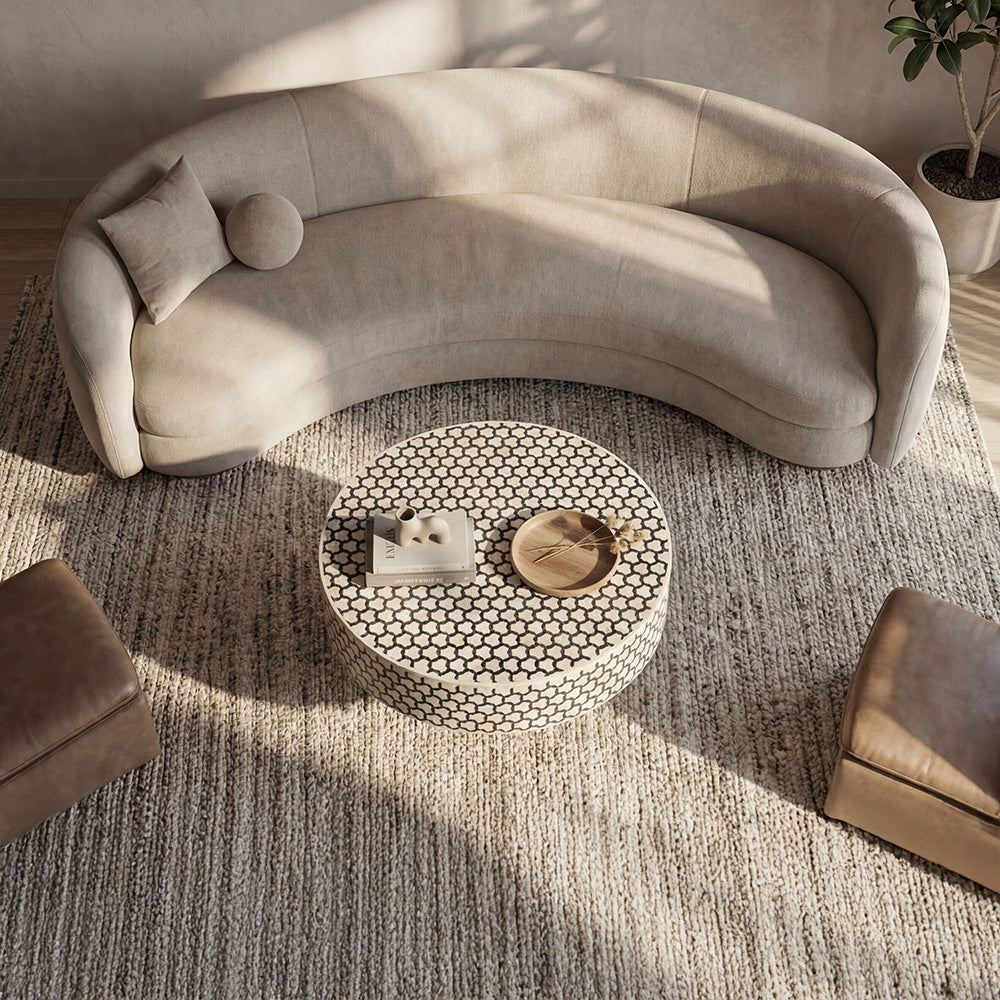 Artisan Bone Inlay Coffee Table with Sculpted Metal Base