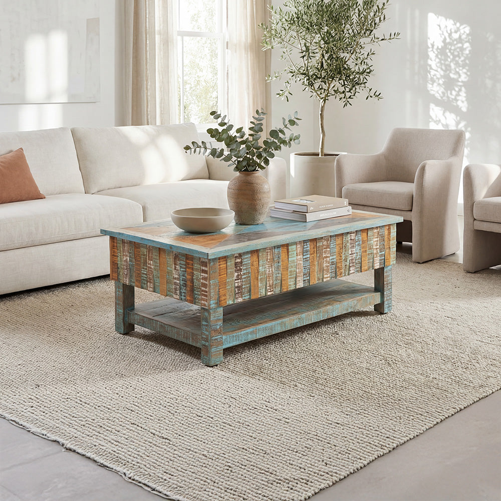 Artisan Storage Coffee Table with Handcrafted Vintage Finish
