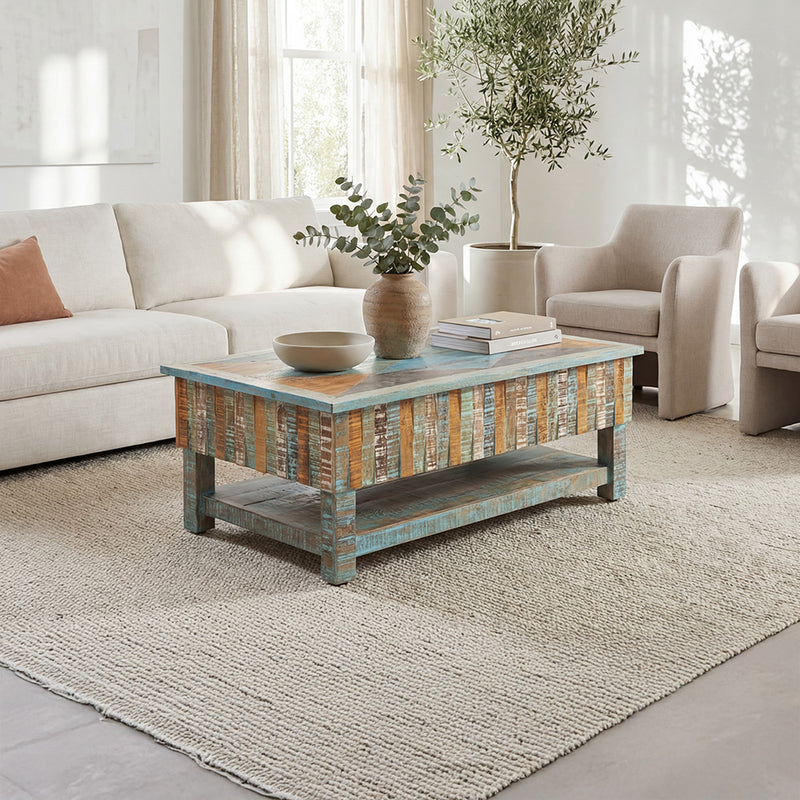 Artisan Storage Coffee Table with Handcrafted Vintage Finish