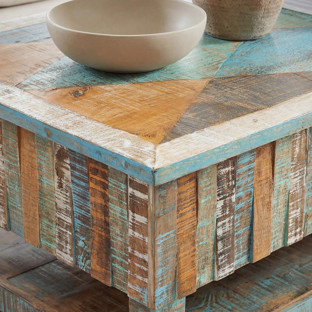Artisan Storage Coffee Table with Handcrafted Vintage Finish