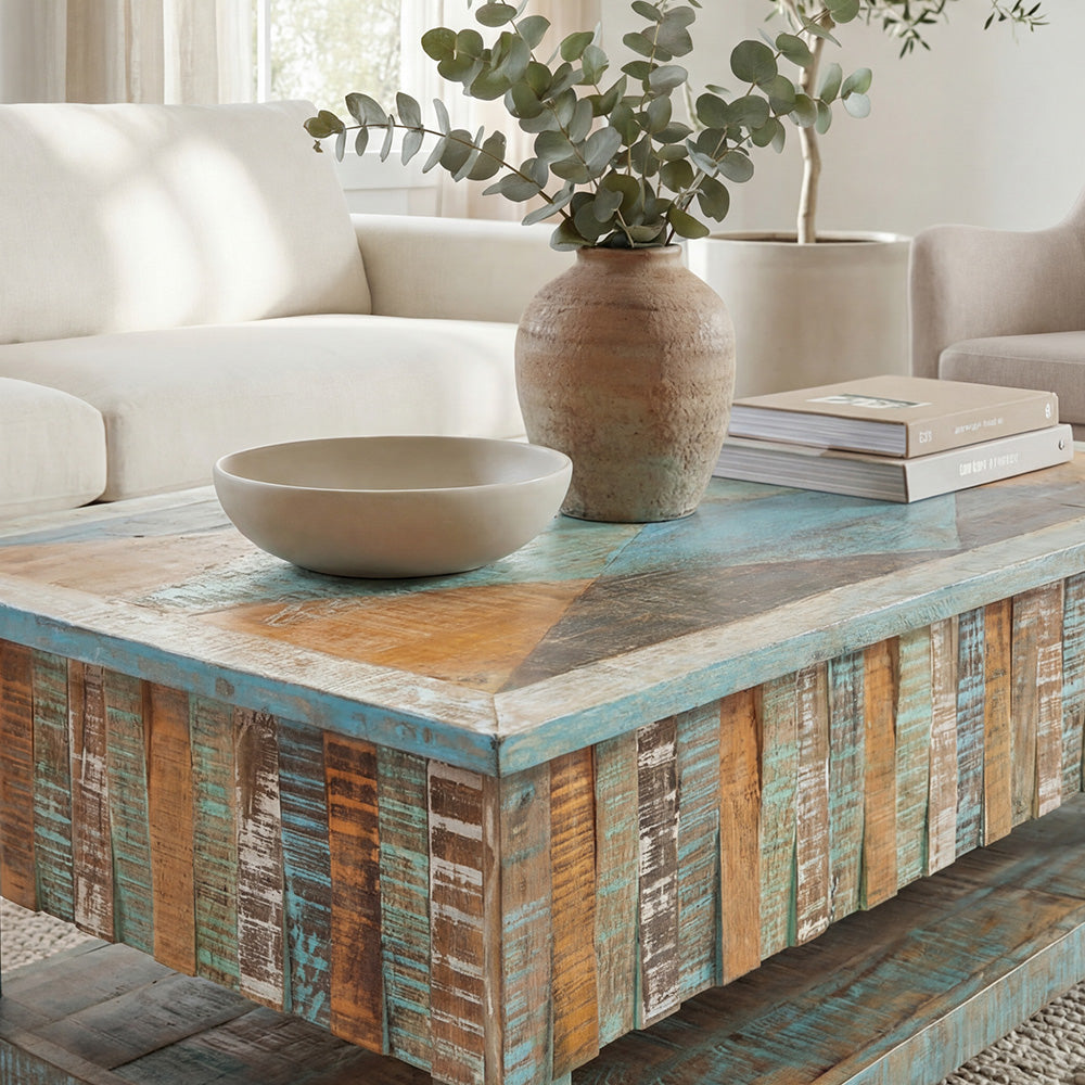 Artisan Storage Coffee Table with Handcrafted Vintage Finish