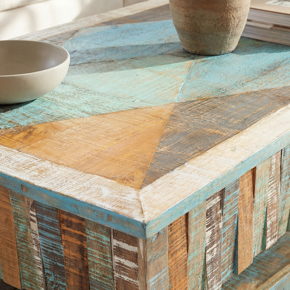 Artisan Storage Coffee Table with Handcrafted Vintage Finish