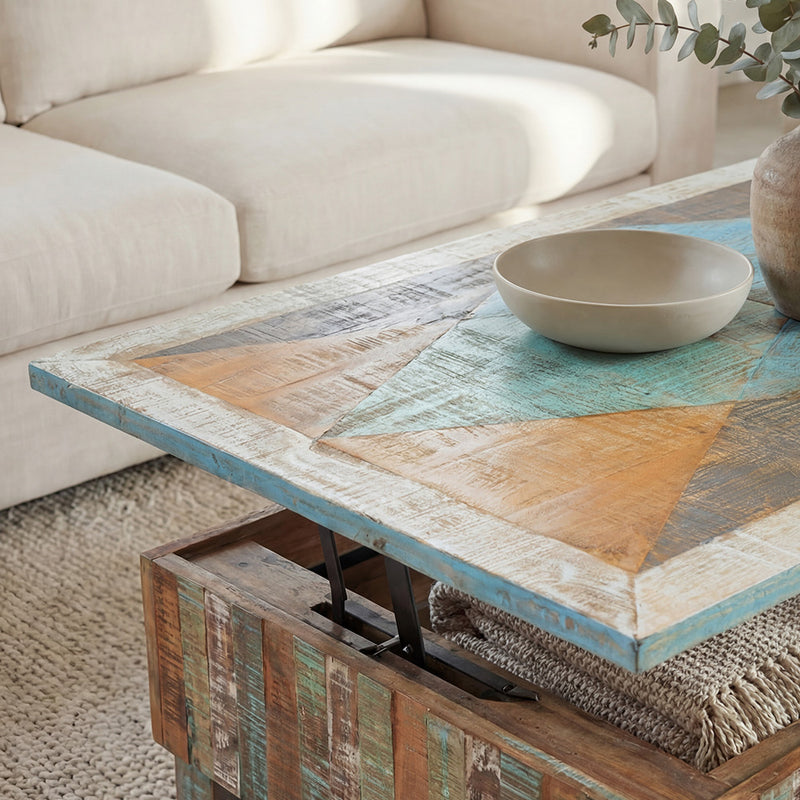 Artisan Storage Coffee Table with Handcrafted Vintage Finish