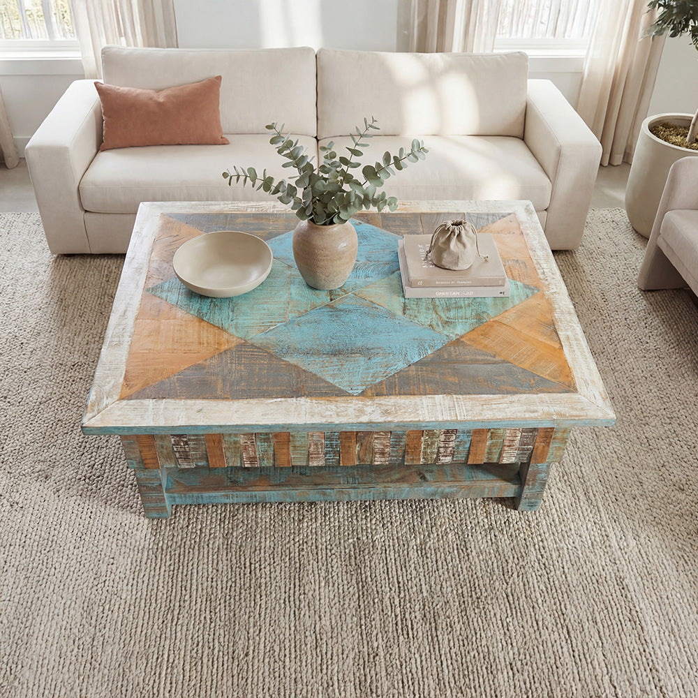 Artisan Storage Coffee Table with Handcrafted Vintage Finish