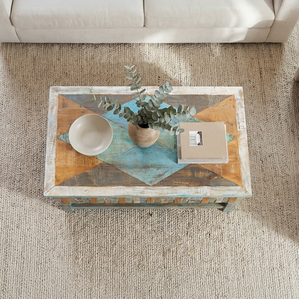 Artisan Storage Coffee Table with Handcrafted Vintage Finish