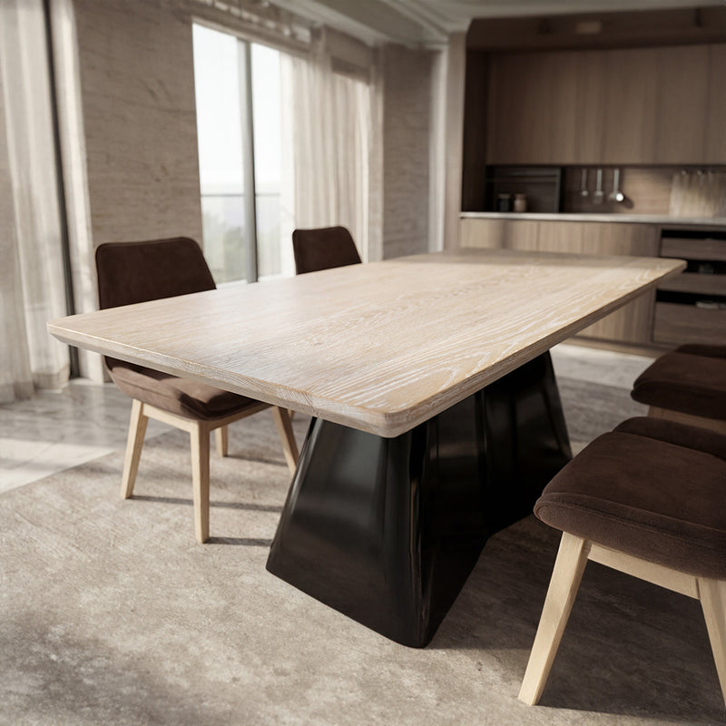 Modern Solid Wood Dining Table with Sculpted Metal Base