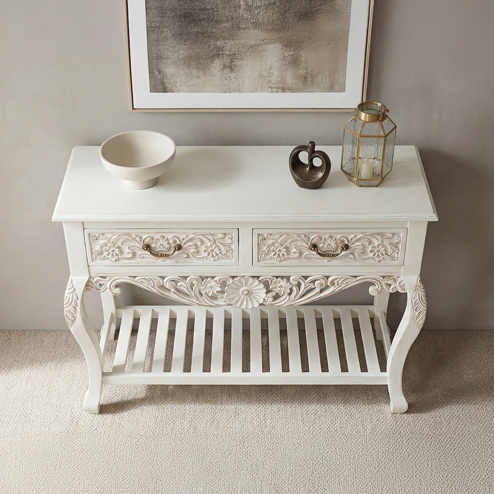 Elegant Solid Wood Console Table with Distressed Finish