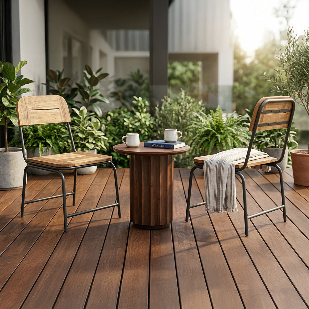 Outdoor Solid Wood Chair with Stainless Steel Frame