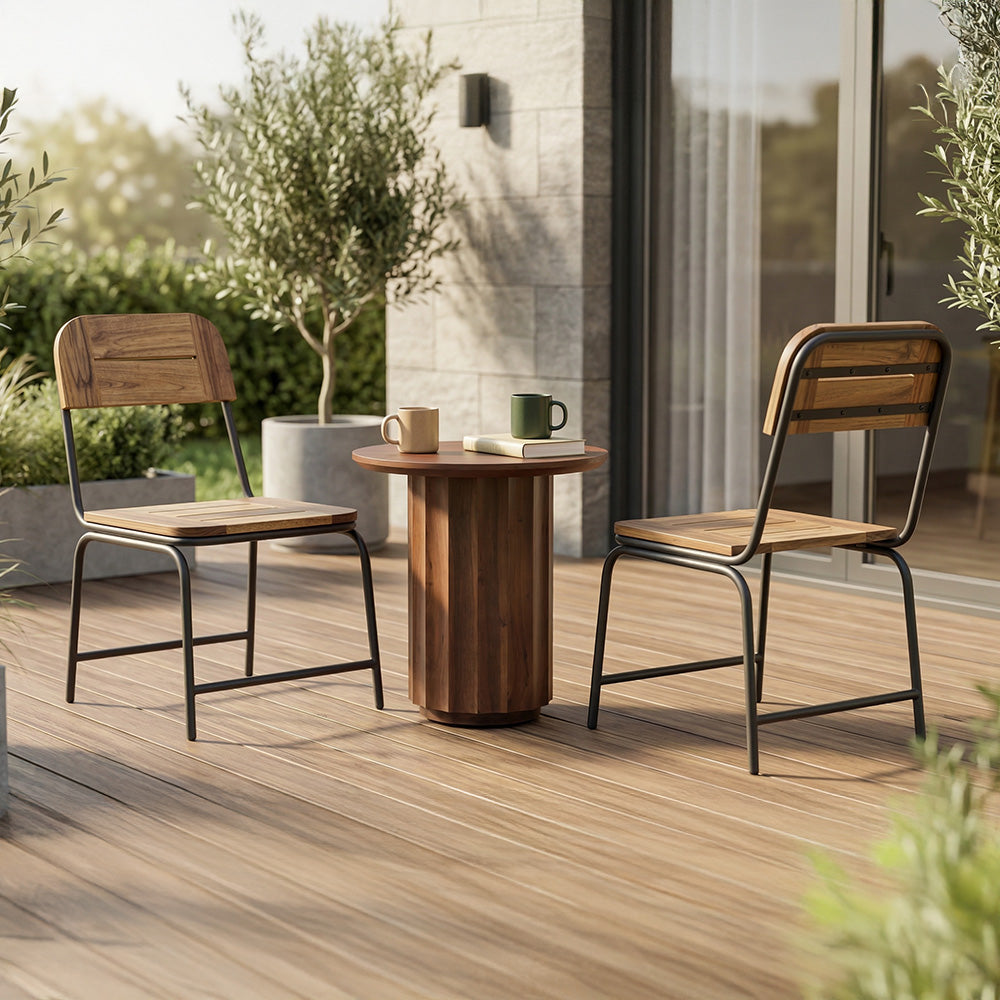 Outdoor Solid Wood Chair with Stainless Steel Frame