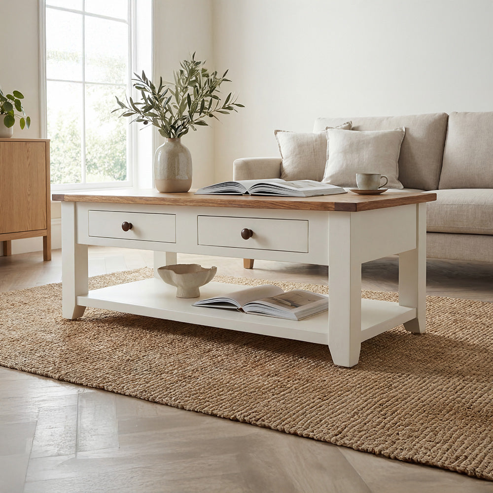 Minimal Solid Wood Centre Table with Integrated Drawer Storage