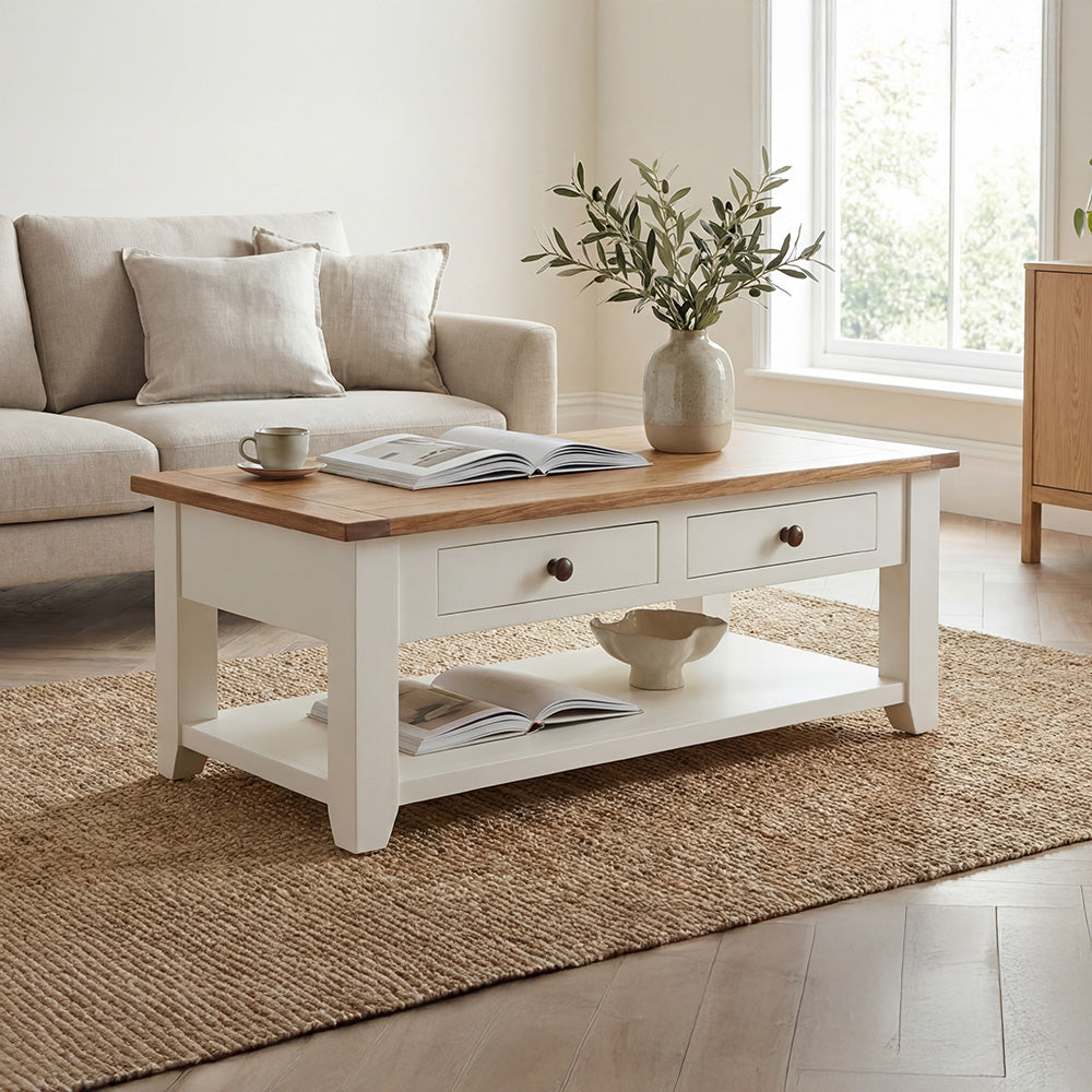 Minimal Solid Wood Centre Table with Integrated Drawer Storage