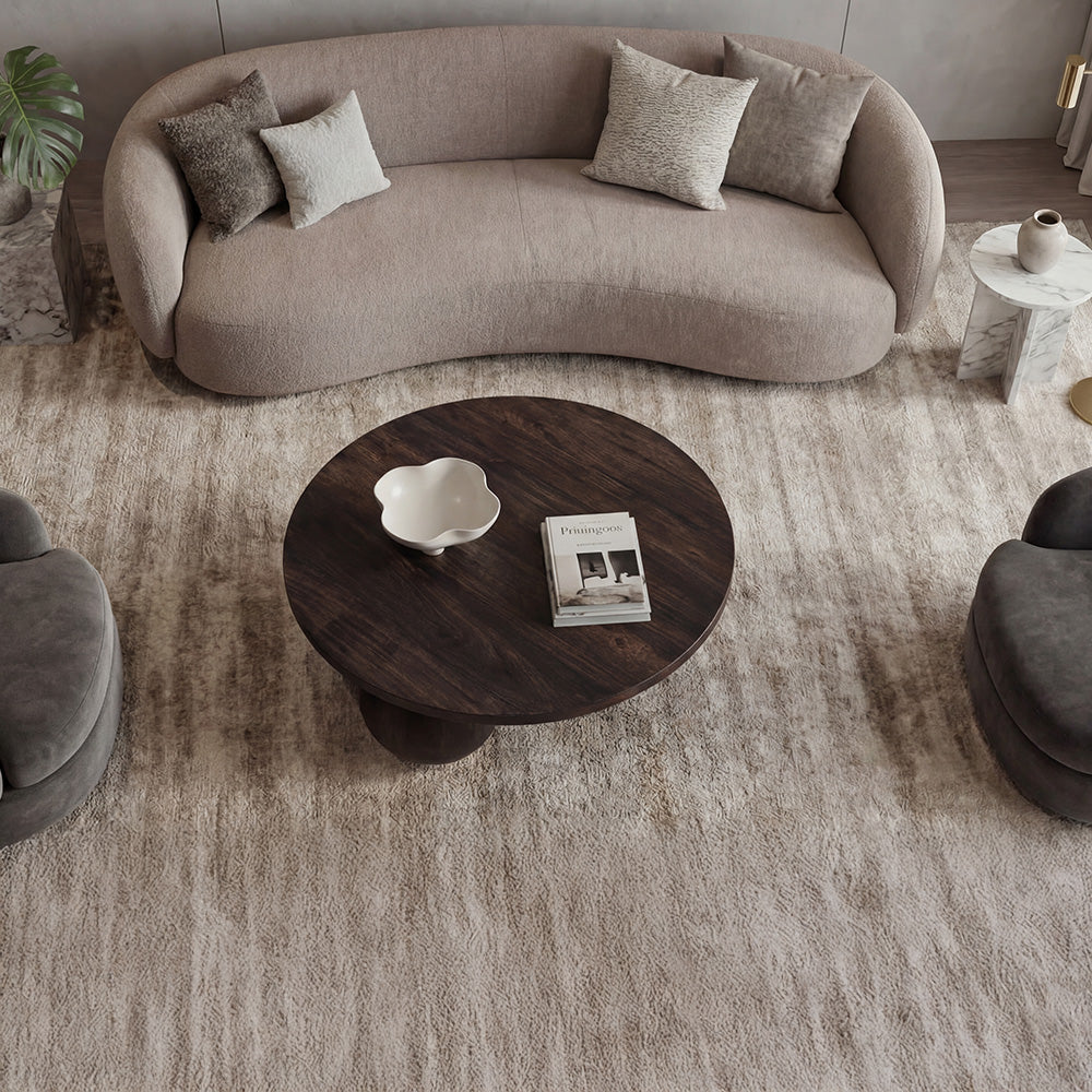 Modern Solid Wood Coffee Table with Sculpted Three-Ball Base