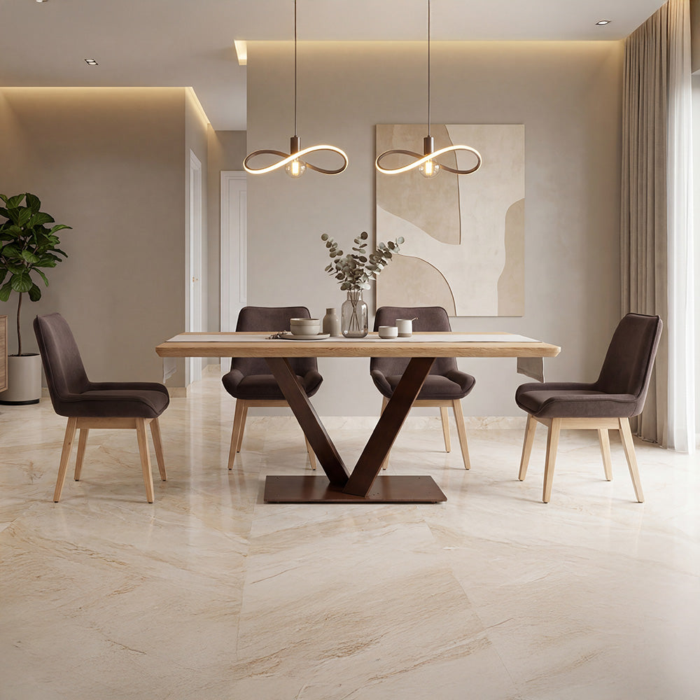 Modern Solid Wood Dining Table with Bold Central Metal Base