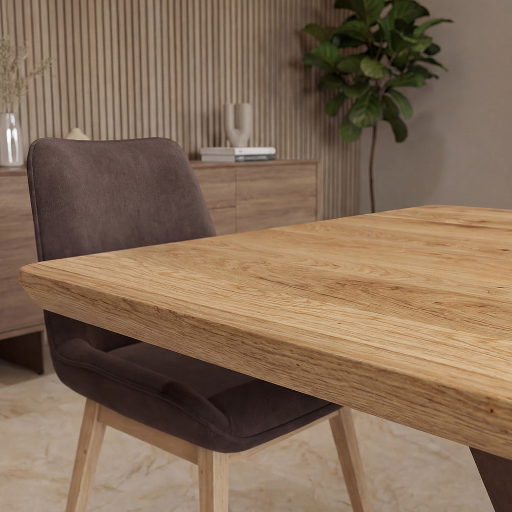 Modern Solid Wood Dining Table with Bold Central Metal Base