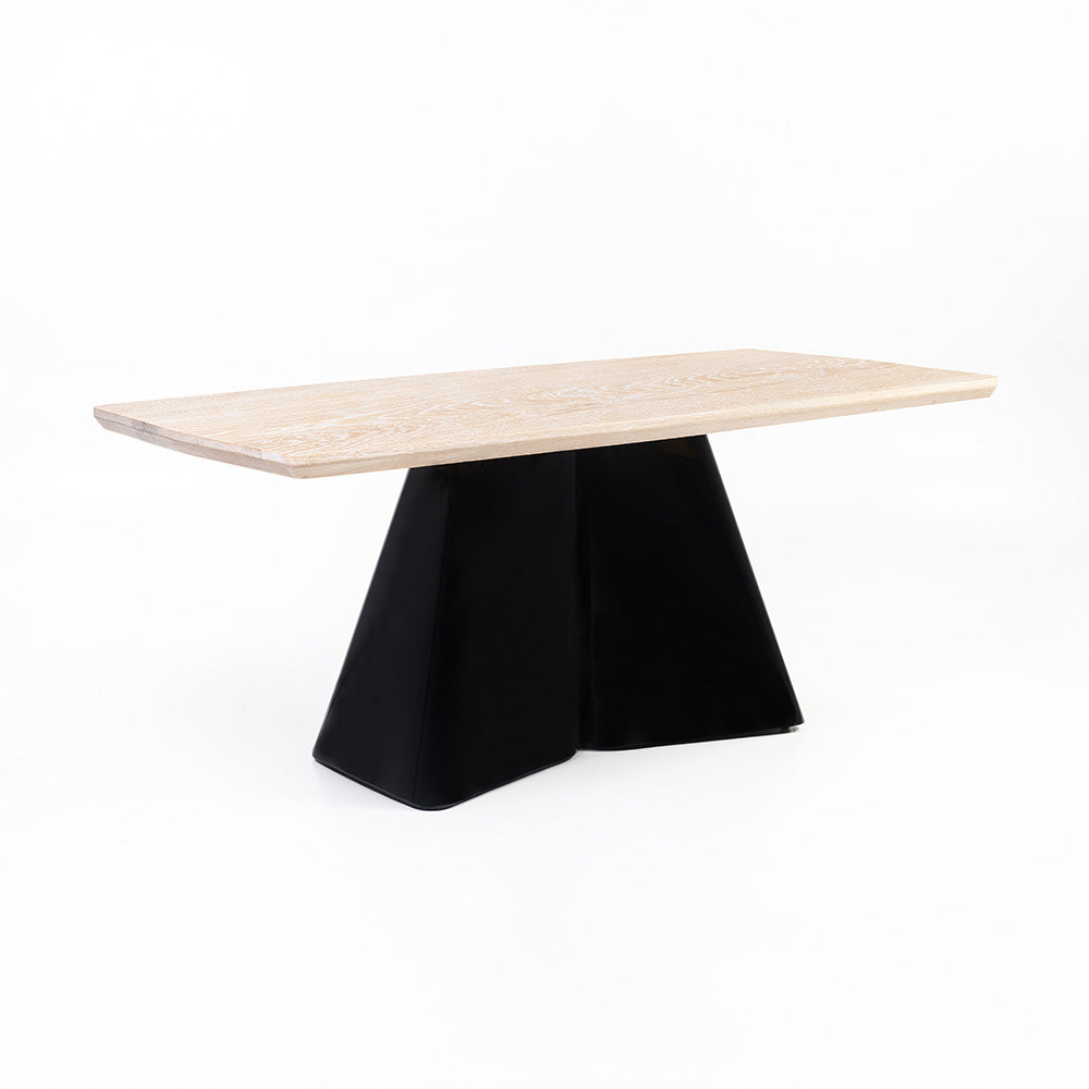 Modern Solid Wood Dining Table with Sculpted Metal Base