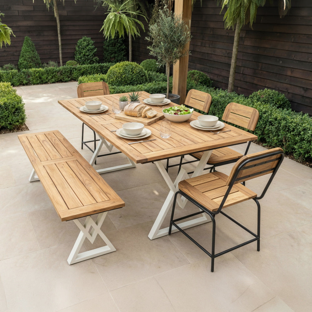 Contemporary Solid Wood Dining Table with Central Metal Support