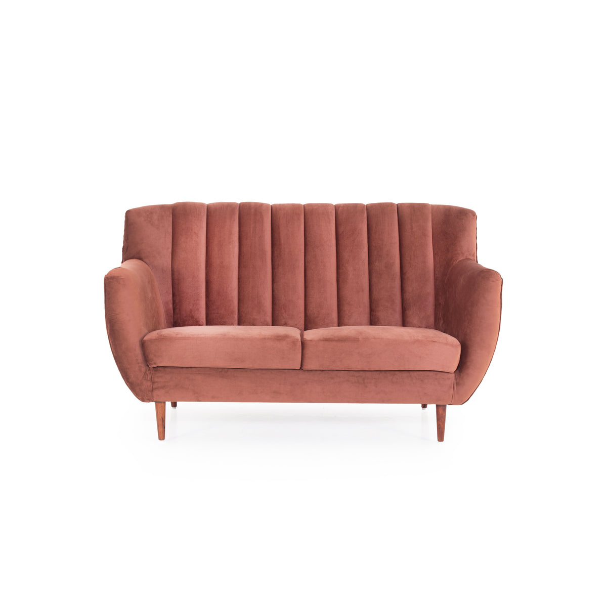 Rust velvet sofa front view