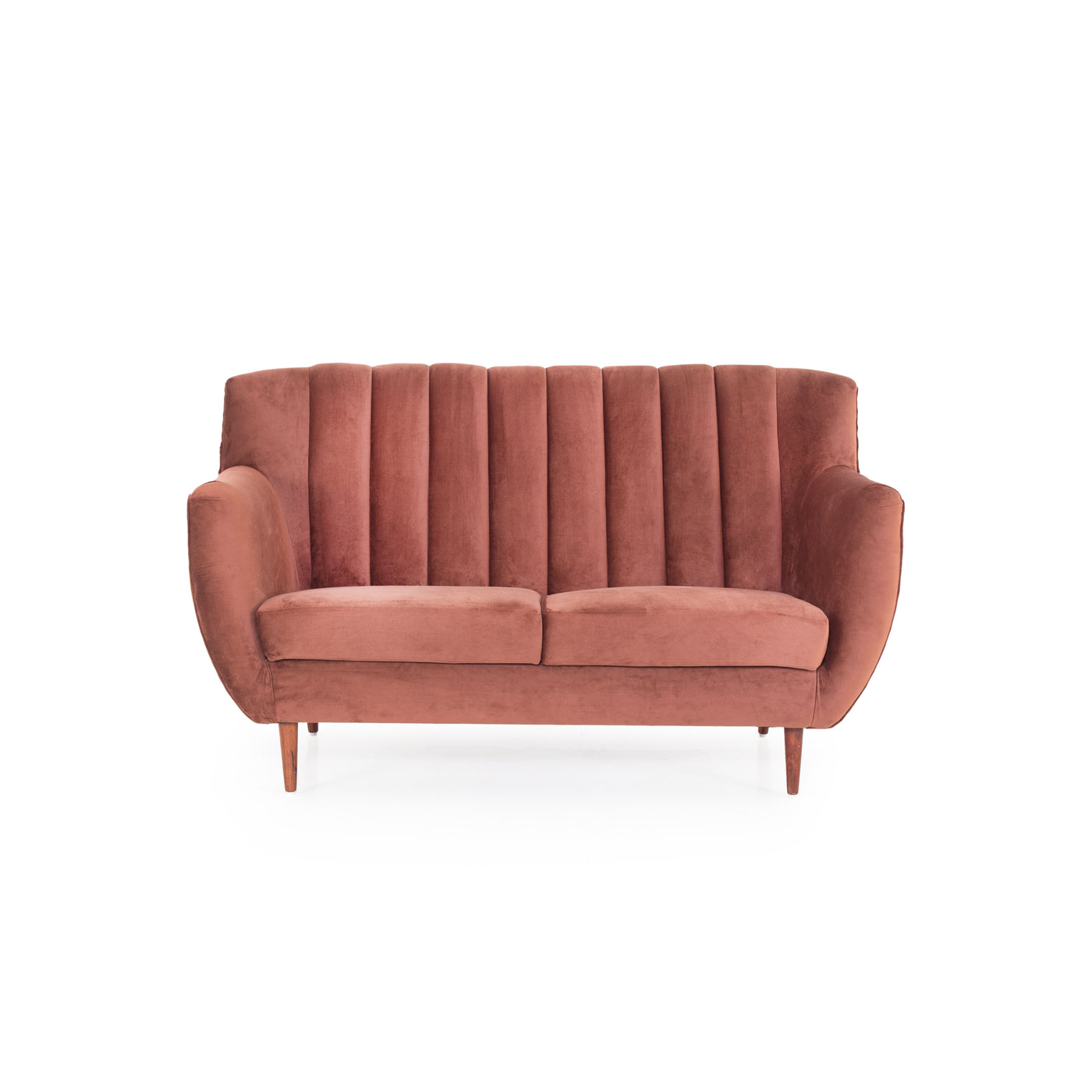 Rust velvet sofa front view