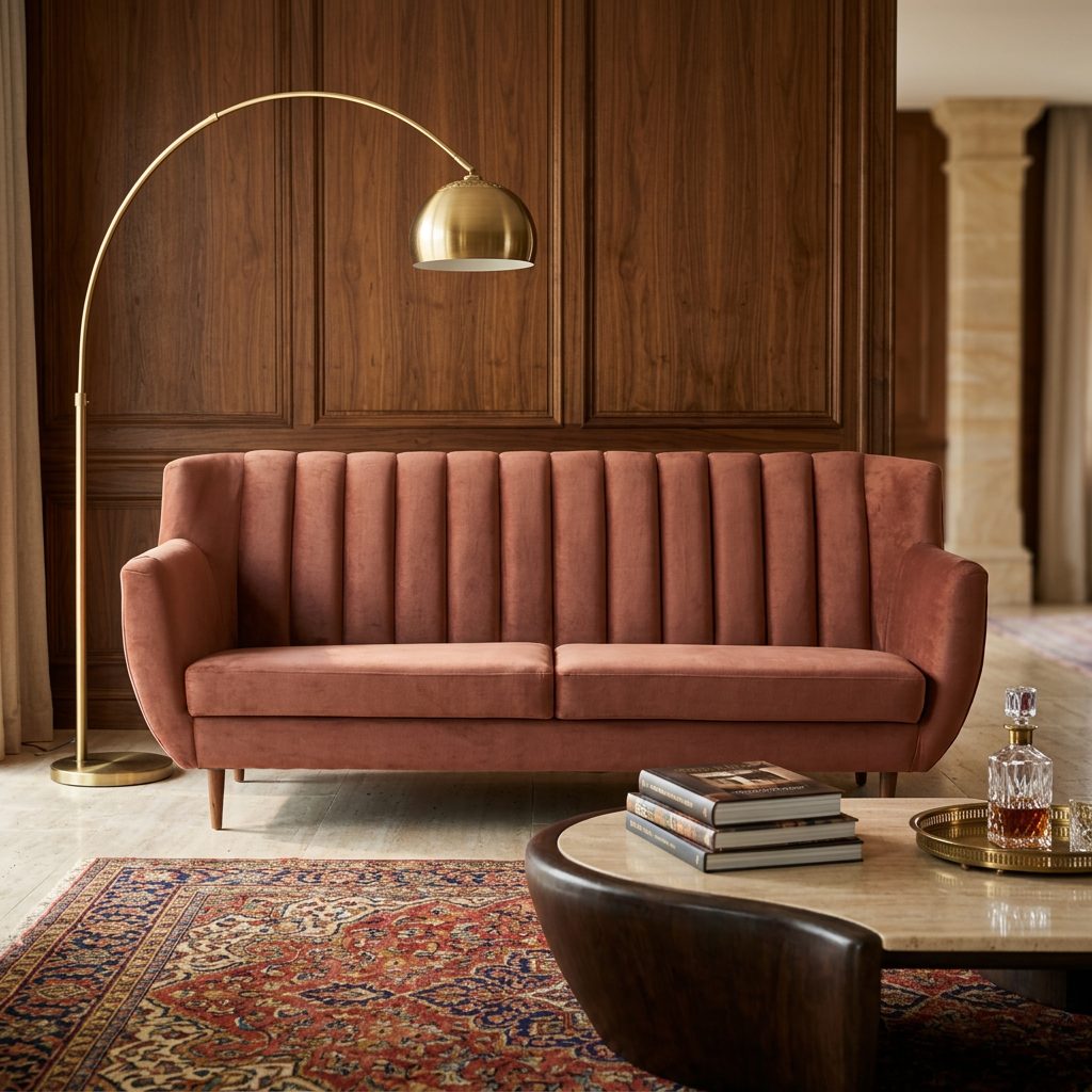 Rust velvet two seater styled view
