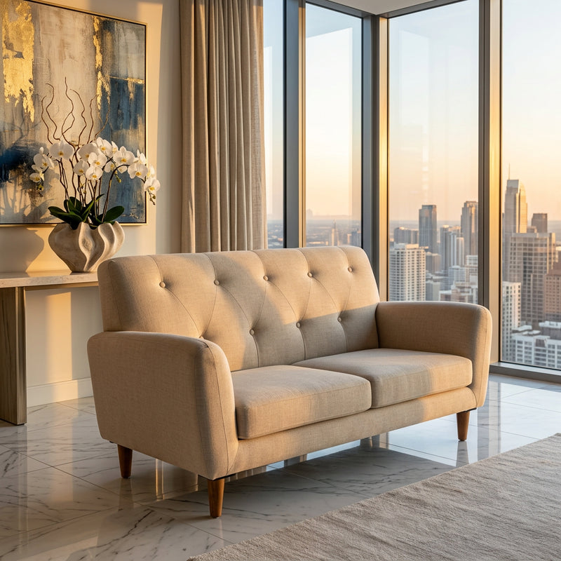 Ivory Beige Tufted 2 Seater Sofa in luxury interior