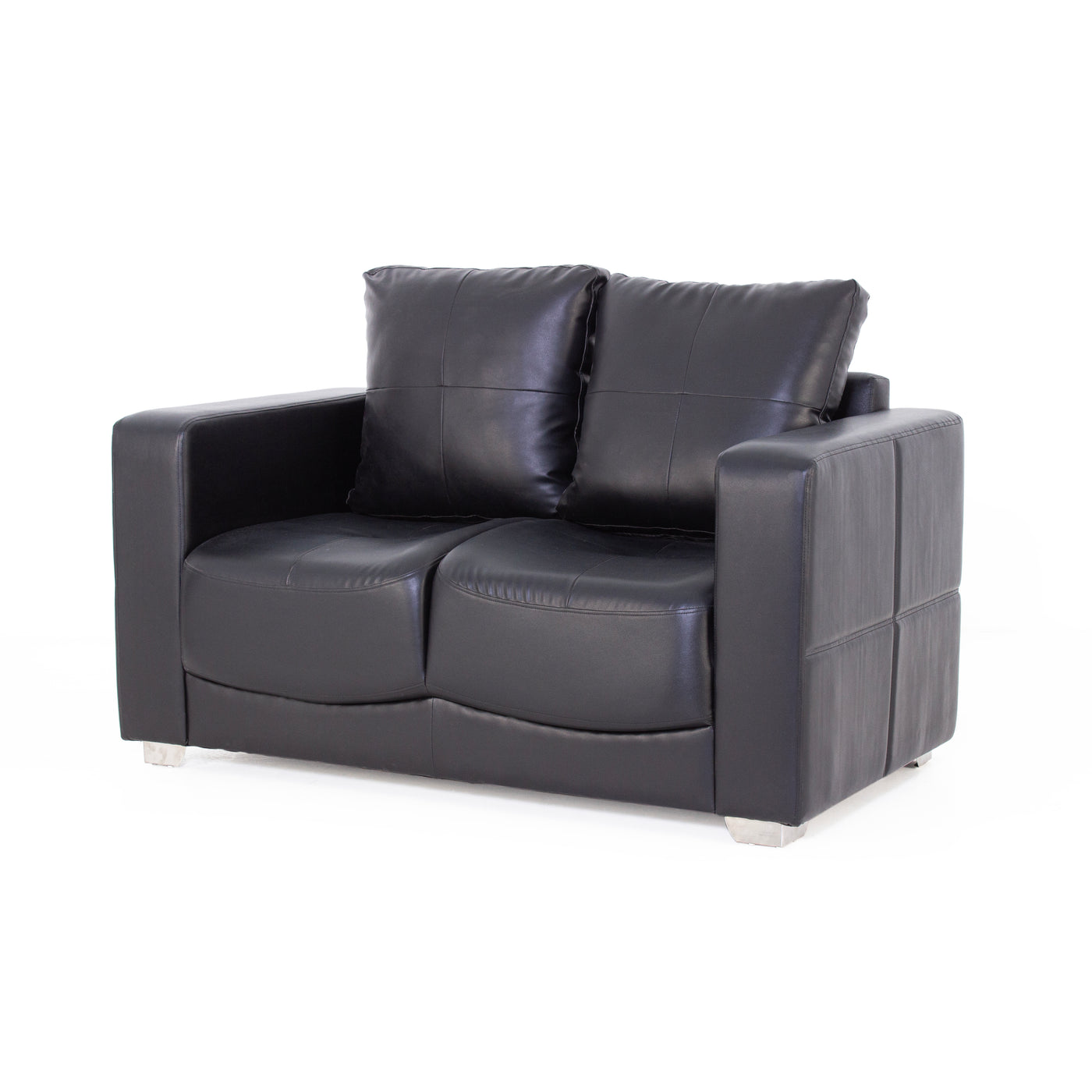 Black two seater sofa angled view