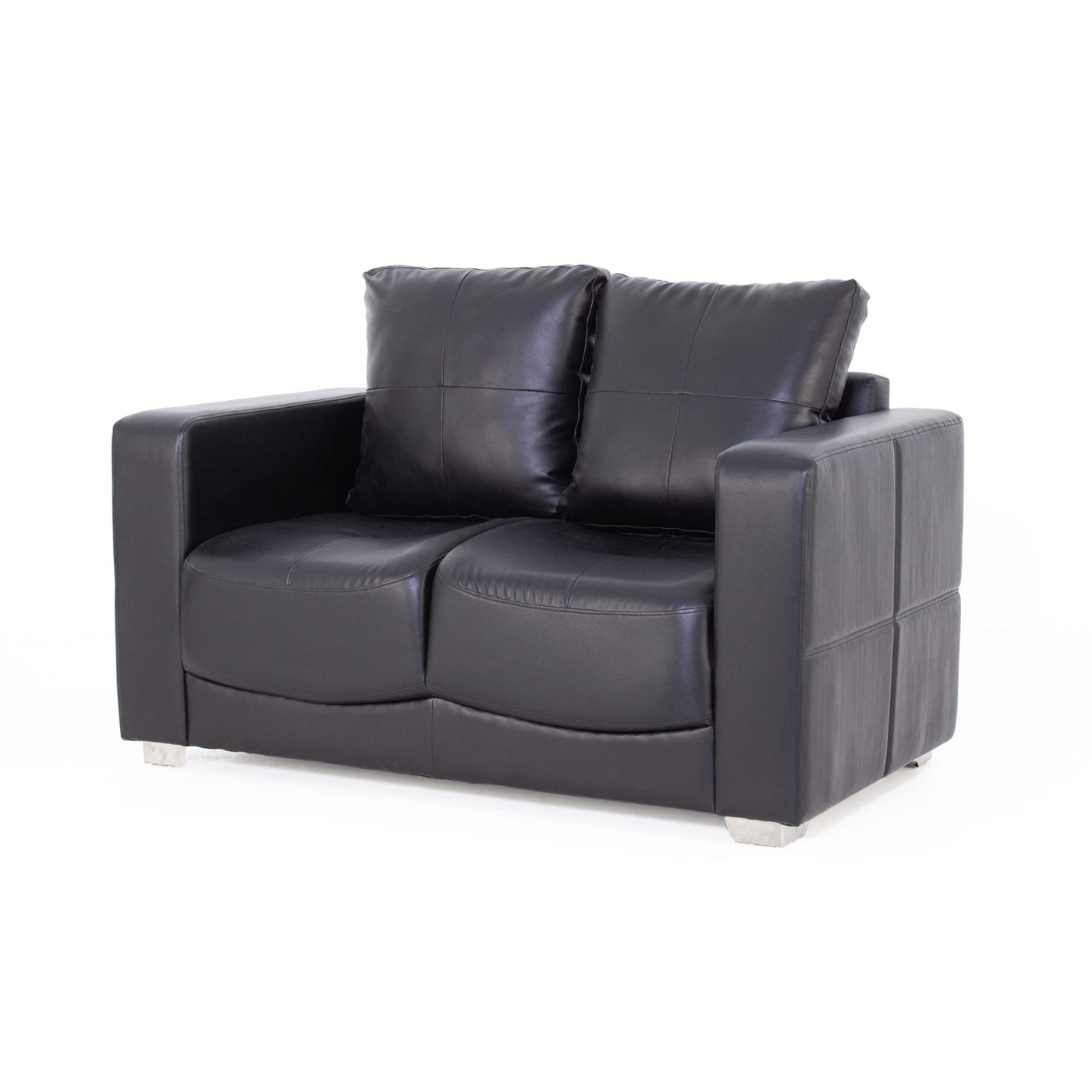 Black two seater sofa angled view