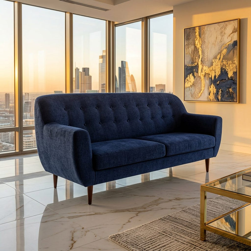 Navy Blue Tufted 3 Seater Sofa in luxury interior