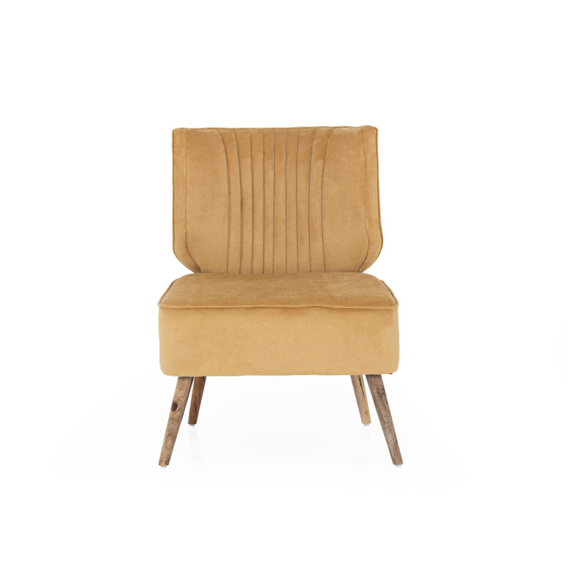Mustard yellow armless accent chair front view