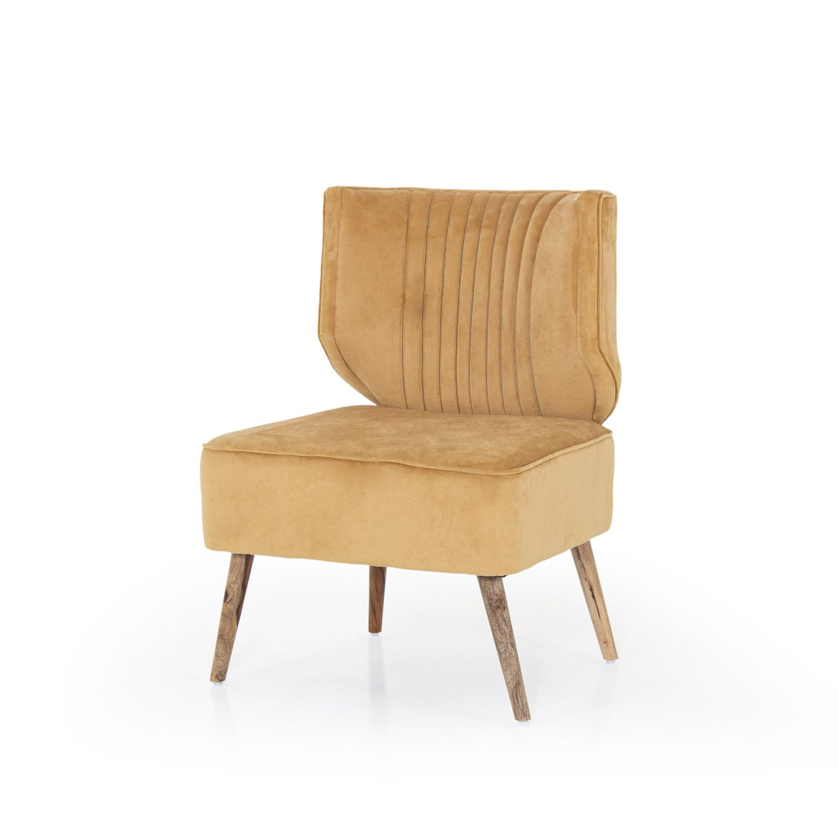 Mustard yellow armless accent chair angled view