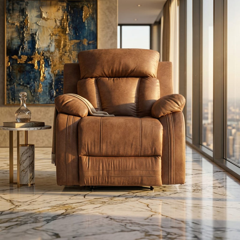 Brown Faux Leather Single Seater Manual Recliner in luxury interior