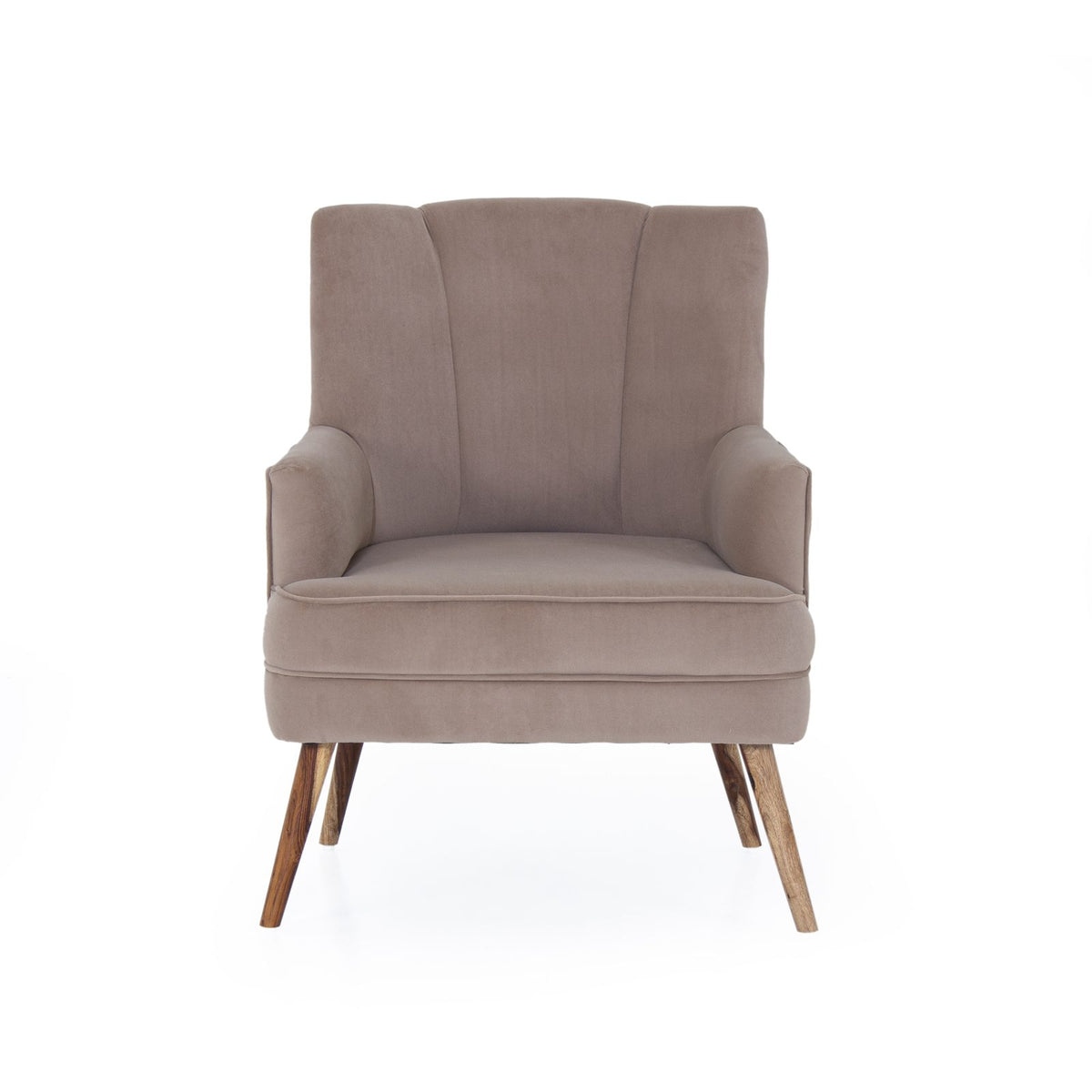 Beige shell back armchair front view