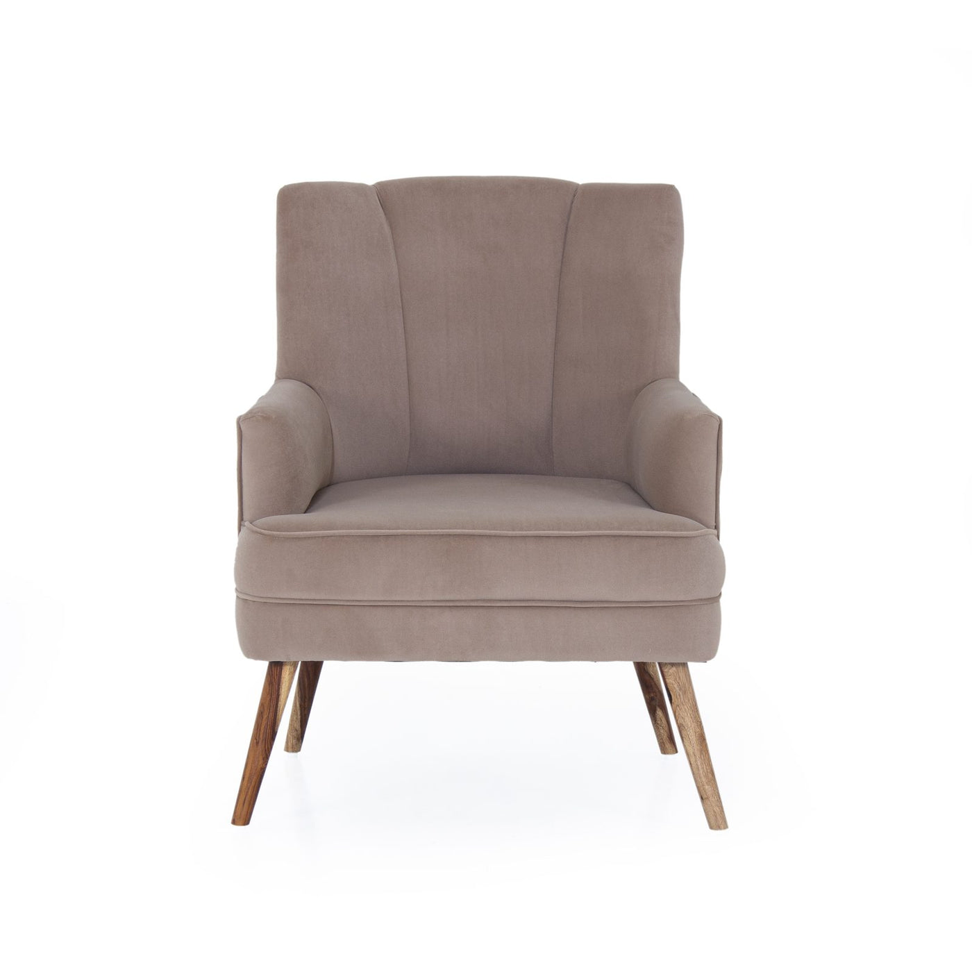 Beige shell back armchair front view