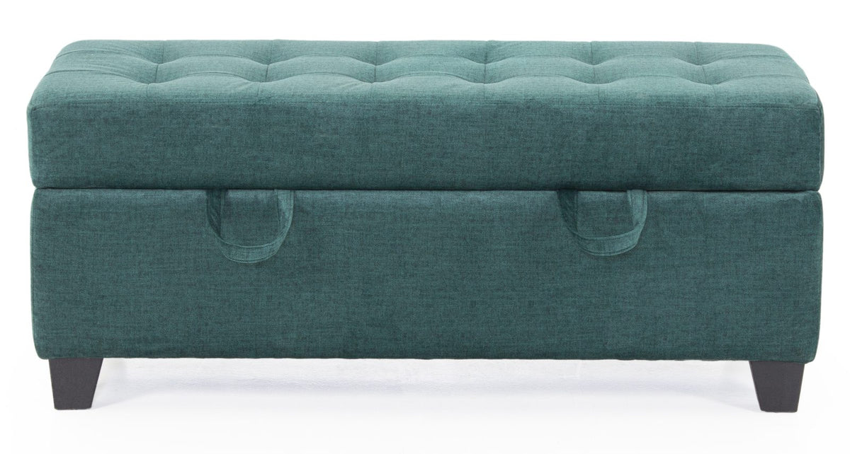 Teal green storage ottoman closed view