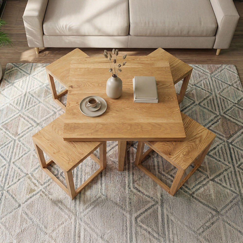 Smart Solid Wood Coffee Table with Integrated Seating Design