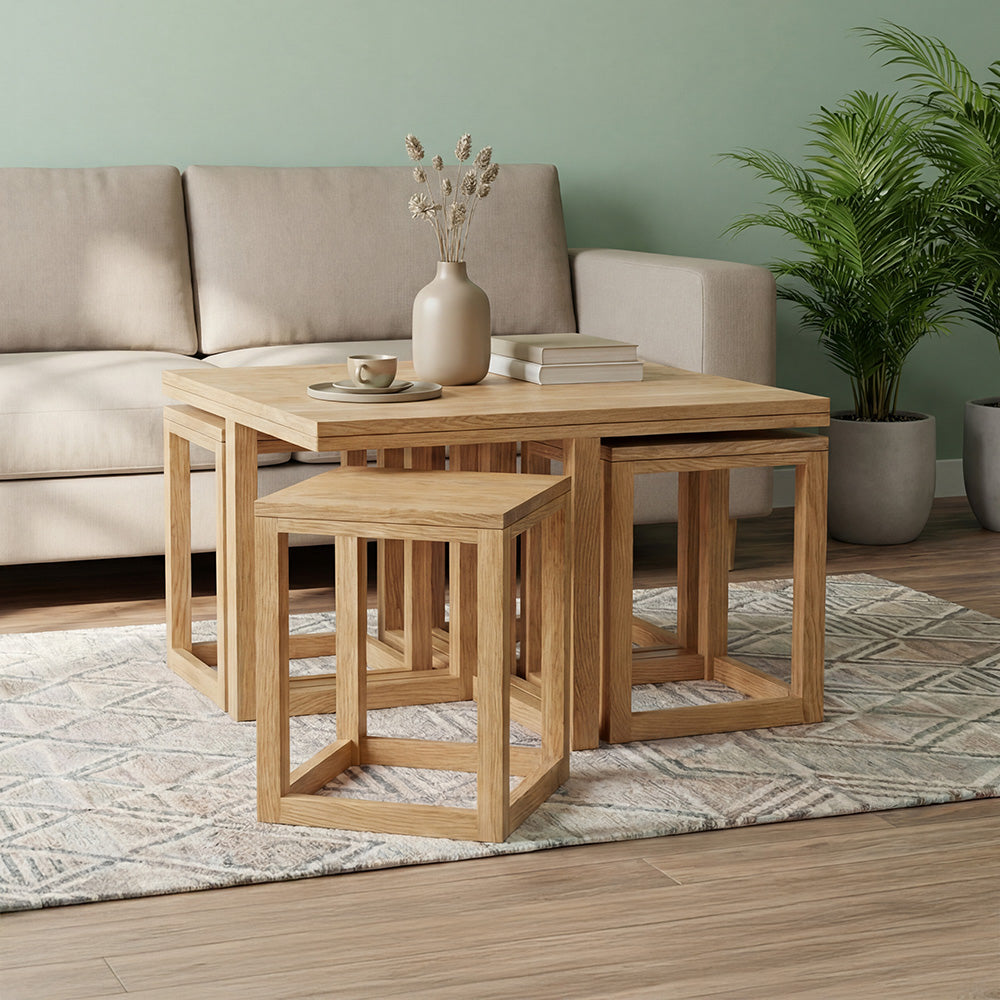 Smart Solid Wood Coffee Table with Integrated Seating Design
