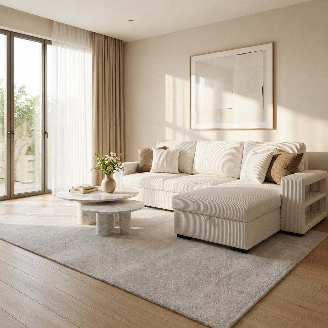 Solace sofa side shelf and storage detail