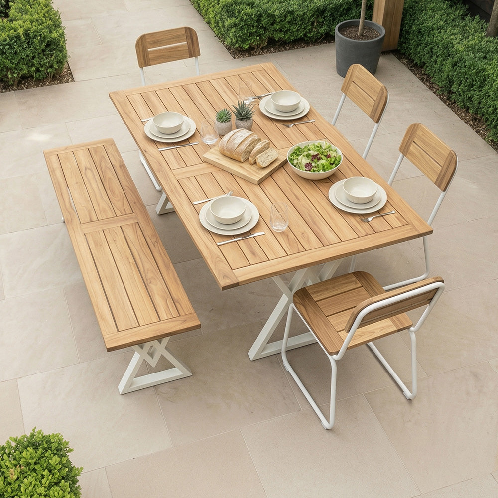 Contemporary Solid Wood Dining Table with Central Metal Support