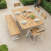 Contemporary Solid Wood Dining Table with Central Metal Support