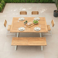 Contemporary Solid Wood Dining Table with Central Metal Support