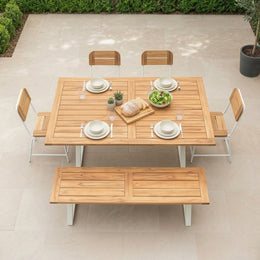 Contemporary Solid Wood Dining Table with Central Metal Support