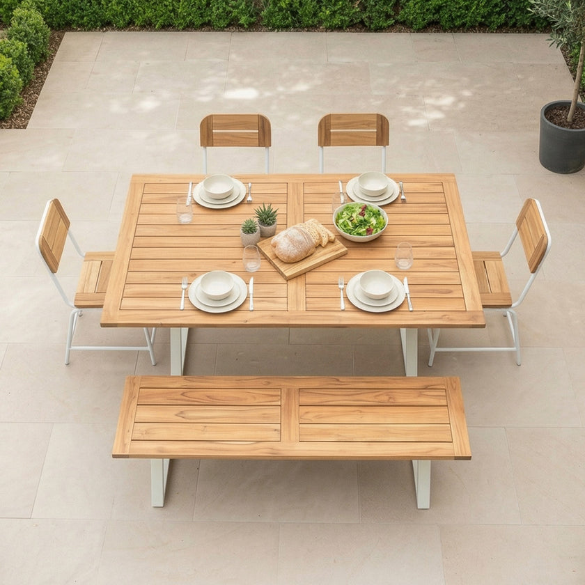 Contemporary Solid Wood Dining Table with Central Metal Support