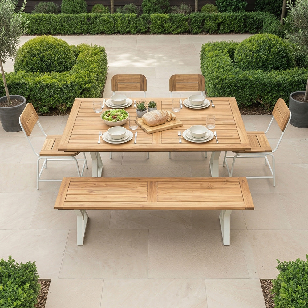 Contemporary Solid Wood Dining Table with Central Metal Support