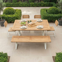 Contemporary Solid Wood Dining Table with Central Metal Support
