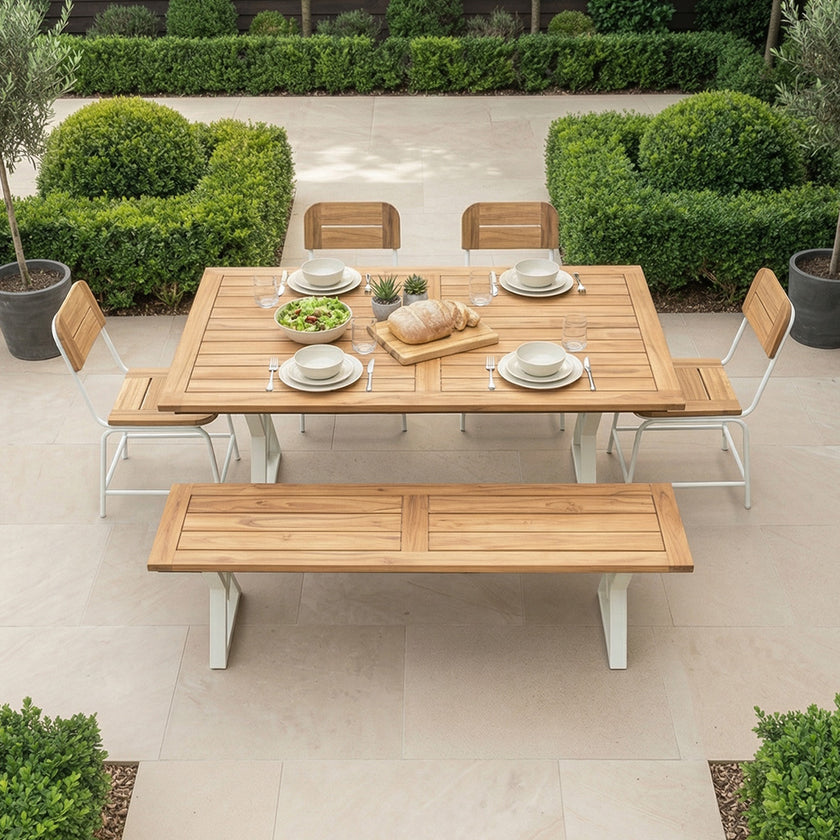 Contemporary Solid Wood Dining Table with Central Metal Support