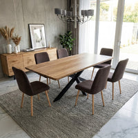 Architectural Solid Wood Dining Table with Spider-Leg Metal Base