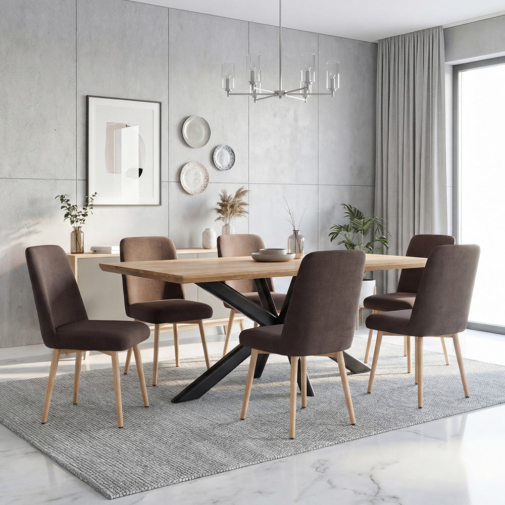 Architectural Solid Wood Dining Table with Spider-Leg Metal Base