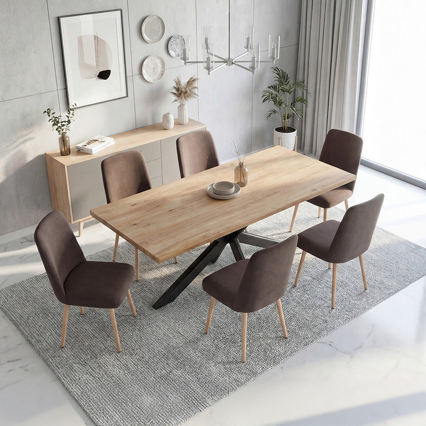 Architectural Solid Wood Dining Table with Spider-Leg Metal Base