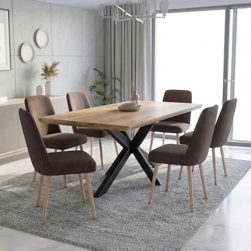 Architectural Solid Wood Dining Table with Spider-Leg Metal Base