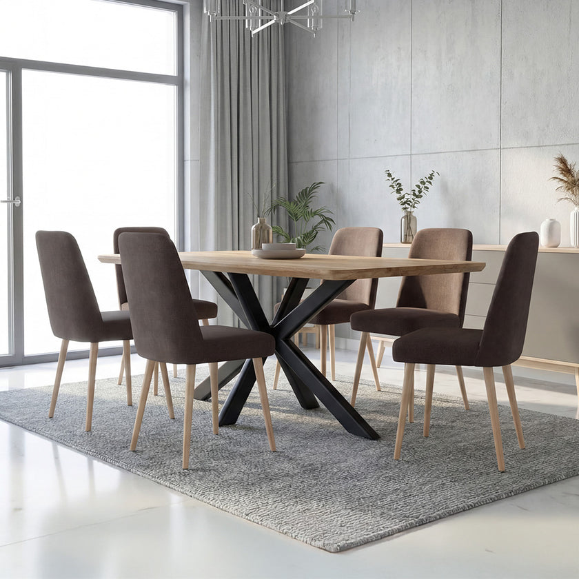 Architectural Solid Wood Dining Table with Spider-Leg Metal Base